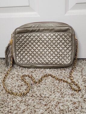 Vintage Ganson Quilted Metallic Crossbody Bag with Tassel